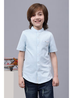 One Friday - Boys Blue Cotton Chinese Collar Shirt