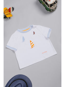 One Friday - Baby Boys White Cotton Embroidered T-Shirt