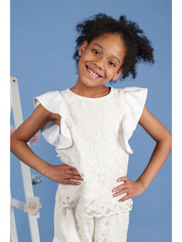 One Friday - Girls Off White Cotton Round Neck Top