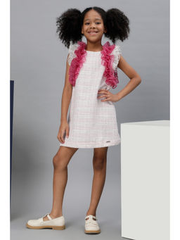 One Friday - Girls Pink Frilled Lurex Tweed Dress
