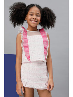 One Friday - Girls Pink Round Neck Sleeveless Top