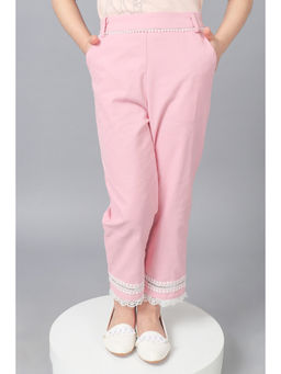 One Friday - Girls Pink Cotton Laced Trouser
