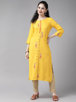 CAYMAN - Floral Embroidered Floral Kurta-Yellow