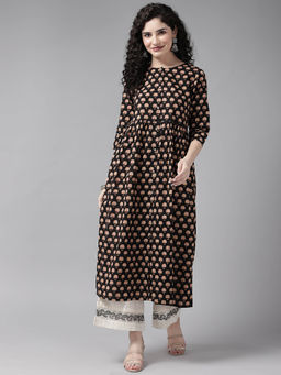 CAYMAN - Floral Printed Floral Kurta-Black