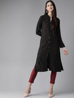 CAYMAN - Woven Design Mandarin Collar Woollen Kurta-Black