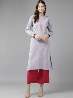 CAYMAN - Women Floral Embroidered Woollen Kurta-Grey