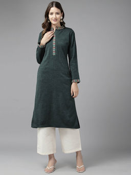 CAYMAN - Women Embroidered Woollen Kurta-Green
