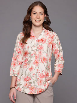 CAYMAN - Floral Printed Sequinned Pure Cotton Tunic-Off White