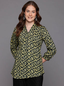 CAYMAN - Printed Sequinned Pure Cotton Tunic-Green