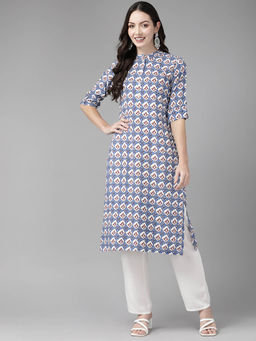 CAYMAN - Abstract Printed Pure Cotton Kurta-Blue