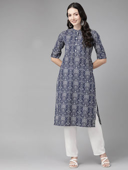 CAYMAN - Bandhani Printed Pure Cotton Kurta-Navy Blue