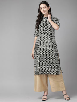 CAYMAN - Chevron Printed Pure Cotton Kurta-Grey