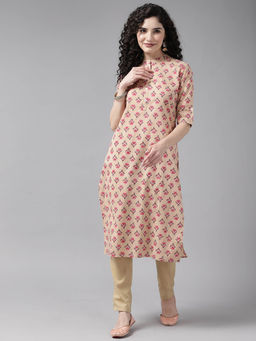 CAYMAN - Floral Printed Kurta-Beige