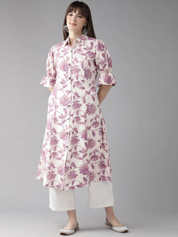 CAYMAN - Women Floral Printed A-Line Kurta-Off White