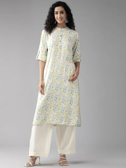 CAYMAN - Women Floral Printed Straight Kurta-Yellow