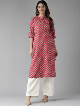 CAYMAN - Women Ethnic Motifs Printed Kantha Work Kurta-Maroon