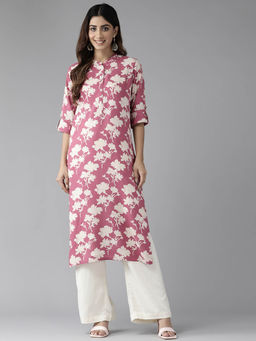 CAYMAN - Women Floral Printed Straight Kurta-Mauve