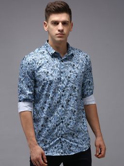SHOWOFFFF - Men Blue Collar Neck Floral Comfort Fit Shirt