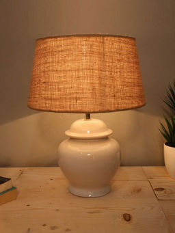 Homesake - Pot Base White Table Lamp Jute Shade