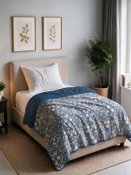 Linen Home - Cotton Reversible Dohar Single Blossomy Blue and Orion Blue