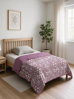 Linen Home - Cotton Reversible Dohar Single Blossomy Mauve and Damson Berry