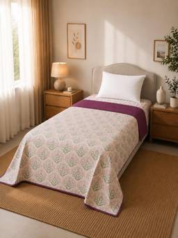 Linen Home - Cotton Reversible Dohar Single Sequence Pink and Damson Berry