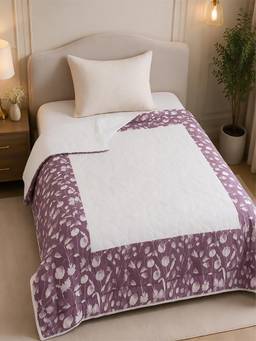 Linen Home - Cotton Reversible Ac Blanket Single Blossomy Blue and White