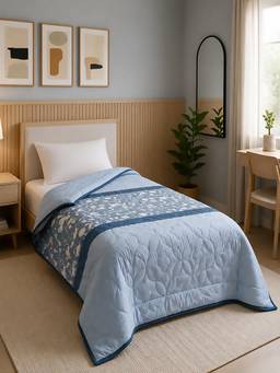 Linen Home - Cotton Reversible Ac Blanket Single Blossomy Blue and White