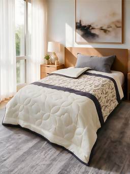 Linen Home - Cotton Reversible Ac Blanket Single Moss and Fern and Ivory