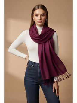 MUFFLY - Women Solid Woven Viscose Stole With Tasselled Border Burgundy