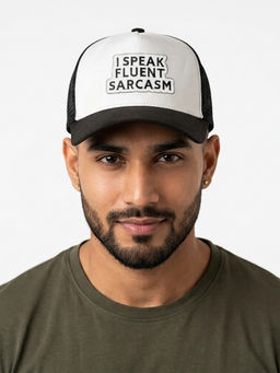 The Tie Hub - Black & White I Speak Fluent Sarcasm Logo Trucker Cap For Men & Women