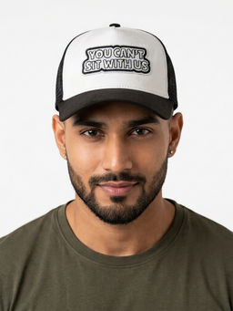 The Tie Hub - Black & White You Can'T Sit With Us Logo Trucker Cap For Men & Women
