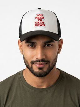 The Tie Hub - Black & White You Need To Calm Down Logo Trucker Cap For Men & Women
