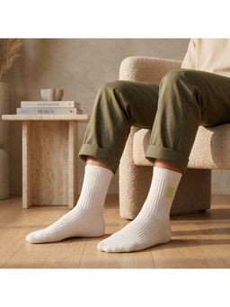 The Tie Hub - White Cotton Crew Solid Breathable Comfort Stretch Socks For Men