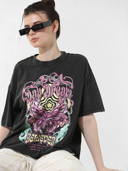 ONLY - Black Graphic Print Oversized T-Shirt