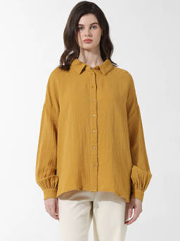 ONLY - Mustard Crinkled Oversized Shirt