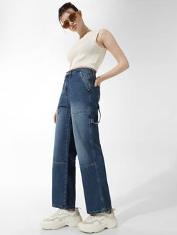 ONLY - Blue Mid Rise Cargo Carpenter Jeans