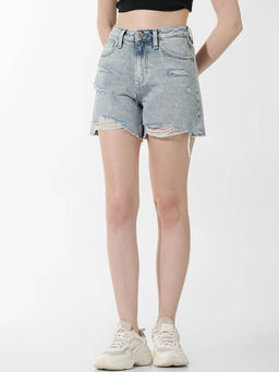 ONLY - Blue High Rise Distressed Denim Shorts