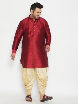 Vastramay - Men Maroon Silk Blend Kurta and Dhoti