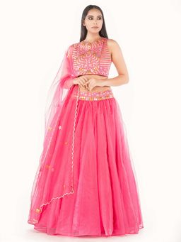 Shruti S - Pink Thread And Mirror Work Lehenga (Set of 3)