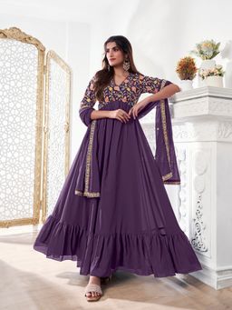 INDDUS - Women Floral Thread and Sequinned Embroidered Kurta with Dupatta