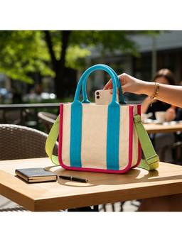 Earth Bags - Colorblock Canvas Mini Sling Bag With Adjustable Shoulder Strap