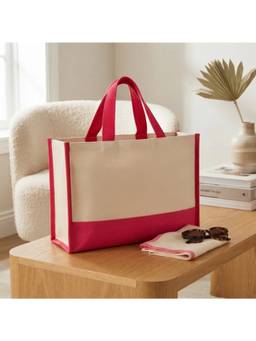 Earth Bags - Colorblock Canvas Shopper Tote Tote Bag With Contrast Handles