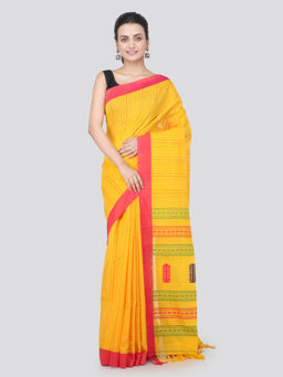 PinkLoom - Womens Cotton Saree with Unstitched Blouse-Yellow