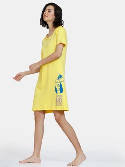 Zivame - Looney tunes Knit Cotton Knee Length Nightdress - Yellow Balloon