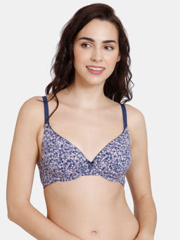 Zivame - Beautiful Basics Padded Non Wired Medium Coverage T-Shirt Bra - Purple Print