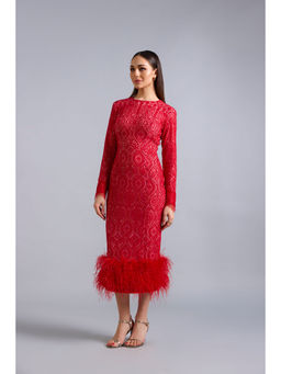 ZABELLA - Scarlet Lace Feather Midi