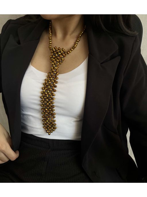 ISHKAARA Gold Dazzle Beaded Tie Necklace