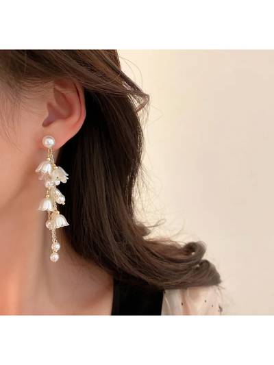 Gold-Plated Pearl Drop Fairy White Earrings for Women Pearl Dangler Earrings