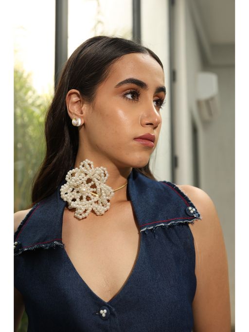 ISHKAARA Pearl Flower Handmade Beaded Choker Necklace